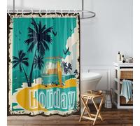 YUSUZHU 1pc Summer Holiday Pattern Printed Shower Curtain, Waterproof, With 12 Hooks, For Bathroom Showers, Bathtub, Shade Opaque 90x200cm/35x79in(WxH)