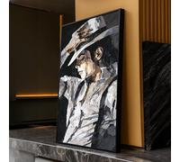 YUSUZHU Abstract Portrait Woman with Hat Canvas, Figure Art, Wall Decor, Monochrome Painting Print, Contemporary Canvas Wall Art(70x100cm/Inner frame)