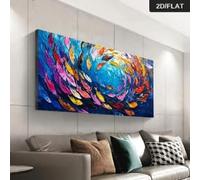 YUSUZHU Abstract Print Wall Art Abstract Colorful Fish Schools in the Ocean Canvas Painting Living Room Large Size Canvas Poster(50x100cm/Frameless)
