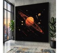 YUSUZHU Abstract Saturn Planet Canvas Wall Art, Outer Space Decor, Solar System Artwork, Cosmic Picture, Space Illustration Home(45x45cm/Frameless)