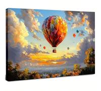 YUSUZHU Autumn Trees & Colorful Balloons [Sunset Glow] Hot Air Balloons At Sunset Canvas Wall Art - Large Painting City Skyline(80x120cm/Frameless)