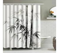 YUSUZHU Bamboo Shower Curtain Black White Watercolor Print Long Bath Mat Modern Decor Waterproof Fabric 120x190cm/47x75in(WxH)