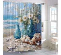 YUSUZHU Bathroom Curtain,Starfish Seashells Ocean Shower Curtain,Beach Shower Curtain,Tropical Summer Hawaiian Seascape Fabric(175x240cm/69x94in(WxH)/Color)