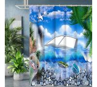 YUSUZHU Beach scenery pattern Bathing Curtain Bathroom Shower Curtain Waterproof With 12 Hooks Home Decor Long Wide Shade Opaque 167x169cm/66x67in(WxH)