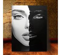 YUSUZHU Black & White Female Faces Canvas Art Print - Contrast Design Textured Finish Wall Decor, Canvas Poster Decor Painting(60x90cm/Inner frame)