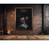 YUSUZHU Black Woman Printed Canvas, Red Lips Wall Art, Sexy Girl Wall Decor, African Woman Poster, Elegant Women Canvas Art Print 30x45cm Withframe