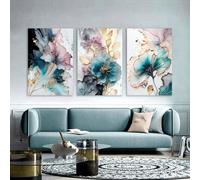 YUSUZHU Botanical Canvas Prints, Abstract Pink Blue Flowers And Leaves, Simple Plants Painting, Wall Arts, Home Decor Posters 30x50cmx3 Withframe