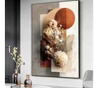 YUSUZHU Botanical Composition Canvas, Earth Tone Floral Wall Art, Decor, Neutral Color Palette Painting, Textured Plant Prints(40x60cm/Inner Frame)