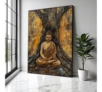 YUSUZHU Buddha Meditation Canvas, Spiritual Wall Art, Zen Statue Artwork, Tranquil Home Decor, Buddha under Tree Painting Print(60x90cm/Frameless)