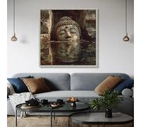 YUSUZHU Buddha Statue Canvas, Tranquil Water Reflection Wall Art, Zen Meditation Decor, Posters and Painting, Home Decor, Print(45x45cm/Inner Frame)