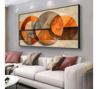 YUSUZHU Canvas Art - Retro Geometric Wall Painting, Orange & Brown On Beige Canvas Print, For Living Room, Bedroom,Corridor Decor 60x120cm Frameless