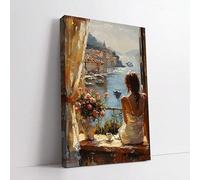 YUSUZHU Canvas Artwork - Large Size Painting Of Woman On Balcony Overlooking Sea, Modern Wall Decor, Wall Art Canvas Pictures(60x80cm/Frameless)