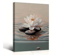 YUSUZHU Canvas Posters Painting: White Lotus Stone Zen Wall Art Prints - For Living Room, Bedroom, Kitchen, Home, Office Decor 60x80cm Frameless