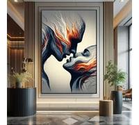 YUSUZHU Colorful Fantasy Couple Kiss Canvas Wall Art, Minimalist Love Painting,Couple, Abstract Couple, Fantasy Decor Romantic(60x90cm/Frameless)