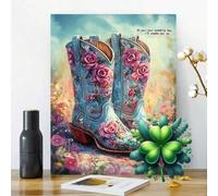 YUSUZHU Decoration Art Colorful Cactus Cowboy Boots With Roses Detailed I For Home Decor Office Printed Canvas Posters Painting 70x100cm Withframe