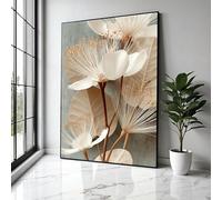 YUSUZHU Elegant Neutral Floral Posters, White Blossom Wall Art, Botanical Decor, Earth Tone Canvas, Home Decor, Print Painting(50x75cm/Frameless)