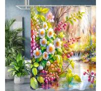 YUSUZHU Floral pattern Bathing Curtain Bathroom Shower Curtain Waterproof With 12 Hooks Home Decor Long Sizes Wide Shade Opaque 140x200cm/55x79in(WxH)
