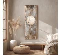 YUSUZHU Framed Tall Narrow Canvas, Long Vertical Grunge Circle Art, Skinny Distressed Wall Decor, Print, Beige Abstract Painting(45x135cm/Inner Frame)