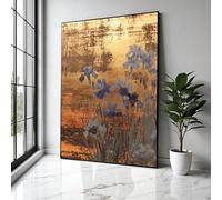 YUSUZHU Golden Abstract Floral Prints, Blue Iris Flowers Wall Art,Metallic Finish, Botanical Canvas, Home Decor Painting Poster(80x110cm/Frameless)