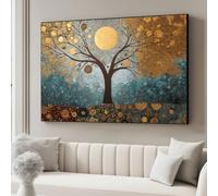 YUSUZHU Golden Sun Tree Canvas, Abstract Nature Wall Art,Landscape Painting, Blue and Gold Home Decor,Canvas Art, Posters Prints(50x70cm/Frameless)