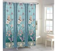 YUSUZHU Green Garden Shower Curtain Colorful Butterfly Floral Bathroom Decoration Modern Design Plant Fabric Shower Curtain 70x140cm/28x55in(WxH)