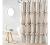 YUSUZHU Large Camel Ruffle Shower Curtain, Vintage Bow Tie Ruched Microfiber Bath Curtain for Master Bathroom with 12 Buttonholes 180x210cm/71x83in(WxH)