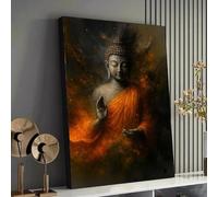 YUSUZHU Meditative Buddha Canvas Wall Art, Spiritual Zen Home Decor, Orange Robe Buddhist Statue Painting, Meditation Artwork(80x110cm/Frameless)