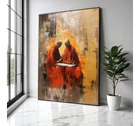 YUSUZHU Meditative Monks Painting, Abstract Spiritual Canvas Art, Red Robe Monks Artwork, Contemplative Home Decor,print Posters(60x80cm/Inner frame)