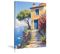 YUSUZHU Mediterranean Landscape Architecture Canvas Art Big Size Painting Print Poster For Contemporary Bathroom, Bedroom, Mural 30x45cm Withframe