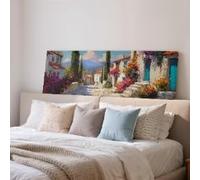 YUSUZHU Mediterranean Village Wall Art, Panoramic Painting, Decor Print, Long Horizontal Canvas, Sunny Landscape, Framed Canvas(70x210cm/Frameless)
