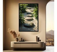 YUSUZHU Modern Zen Stone Path Canvas Painting Ready To Hang, Minimalist Boho Wall Decor, Tranquil Living Room Canvas Wall Art(80x110cm/Inner Frame)