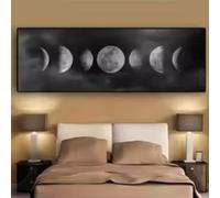 YUSUZHU Moon Phase Canvas Poster Black White Art Print Long Painting Nordic Decor Abstract Wall Picture for Living Room Painting 70x210cm Frameless