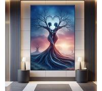 YUSUZHU Nature Fantasy Feminine Couple Tree of Life Canvas Wall Art, Feminine Art, Couple Drawing, Peaceful Painting, Feminist(50x70cm/Frameless)