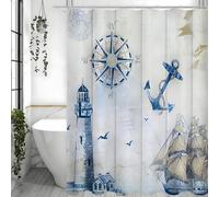 YUSUZHU Nautical Sailboat Coastal Lighthouse, Compass, Anchor Shower Curtain, Bathroom Decorative Shower Curtain, Waterproof(120x175cm/47x69in(WxH)/Color)