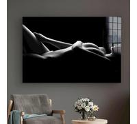 YUSUZHU Nude Tempered Glass Art Painting/Canvas Wall Art/Large Black White Woman Wall Pictures/Naked Woman Canvas Prints 60x90cm Withframe