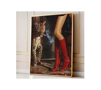 YUSUZHU Red Boots Print, Retro Leopard Poster, Aesthetics Luxurious Wall Art, Cool Girl Canvas Painting And Prints Wall Pictures(80x120cm/Frameless)