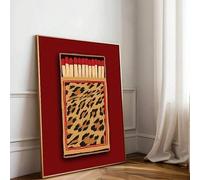 YUSUZHU Retro Red Leopard Matchbox Y2K Preppy Art Poster Aesthetic Decor Painting Canvas Print Bar Cart Minimalist Wall Picture(60x90cm/Inner frame)