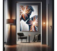 YUSUZHU Romantic Colorful Fantasy Couple Kiss Canvas Wall Art, Minimalist Love Painting, Couple, Abstract Couple,Fantasy Decor(80x110cm/Frameless)