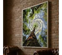 YUSUZHU Tree Trunk Perspective, Whirling Sky Painting, Forest Art,Spiral Clouds Wall Decor, Botanical Canvas Print, Home Decor(80x110cm/Inner frame)