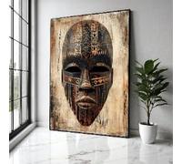 YUSUZHU Tribal African Canvas Wall Art, Ethnic Face Decor, Cultural Artwork, Rustic Tribal Pattern Painting, Posters and Prints(80x120cm/Frameless)
