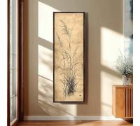 YUSUZHU Vintage Botanical Grass Sketch, Vertical Sepia Nature Canvas, Tall Narrow Rustic Art, Wall Decor, Antique Style Painting(70x210cm/Inner Frame)