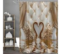 YUSUZHU Waterproof Shower Curtain with Hooks, Bathroom, Interior Decoration Rose Gold Goose Print Shower Curtain, Beautiful(175x183cm/69x72in(WxH)/Color)