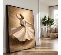 YUSUZHU Whirling Dervish Dance Canvas, Spiritual Art, Traditional Middle Eastern Wall Art, Dancer Print, Mystical Home Painting(70x100cm/Inner frame)