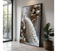 YUSUZHU White Peacock Canvas Wall Art, Floral Home Decor, Bird Feather Canvas, Animals Wall Art, Ready to Hang Decor Painting(55x100cm/Inner Frame)