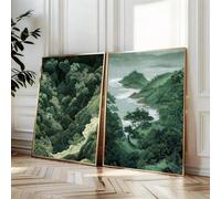 YUSUZHU Zen Green Forest Mountain Japanese Art Wall Poster Canvas Print Minimalist Japandi Wabi Sabi Abstract Landscape Painting 70x100cmx2 Withframe