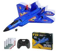 yusvwkj HW32/F22 RC Plane with 3 Batteries Ready to Fly, 2.4GHz Remote Control Airplanes with Colored LED Lights, Airplane Toy Remote Controlled Fighter RC Glider for Kids Beginners Adults Blue