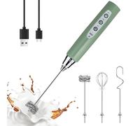 YUSWKO Granite Green Handheld Milk Frother Wand for Coffee, Rechargeable Electric Whisk with 3 Heads 3 Speeds Drink Mixer Coffee Frother for Latte, Cappuccino, Hot Chocolate, Egg