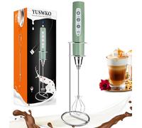 YUSWKO Handheld Milk Frother Wand for Coffee, Rechargeable Electric Whisk with 3 Heads 3 Speeds Drink Mixer Coffee Frother For Latte, Cappuccino, Hot Chocolate, Egg, Granite with Holder