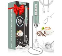 YUSWKO Milk Frother Handheld for Coffee with Stand, Rechargeable Drink Mixer with 3 Heads 3 Speeds Electric Coffee Frother Whisk, Gift for Many Occasions and Festival