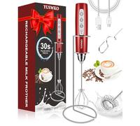 YUSWKO Milk Frother Handheld for Coffee with Stand, Rechargeable Drink Mixer with 3 Heads 3 Speeds Electric Coffee Frother Whisk, Gift for Many Occasions and Festival